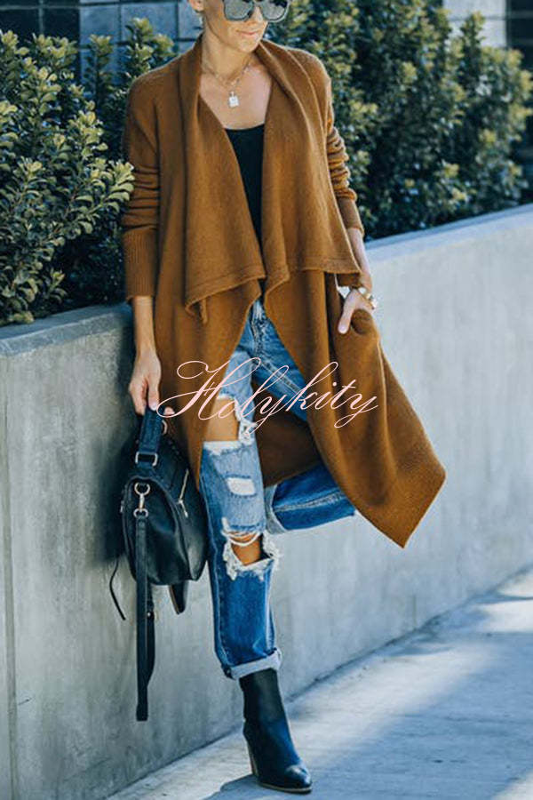 Fireside Pocketed Oversized Drape Neckline Knit Cardigan