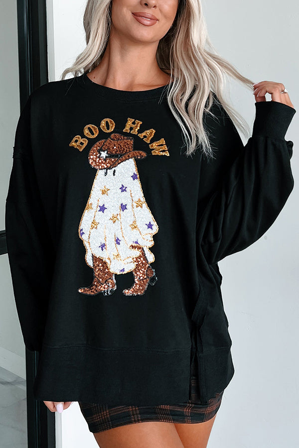 Halloween Ghost Sequin Print Casual Loose Sweatshirt