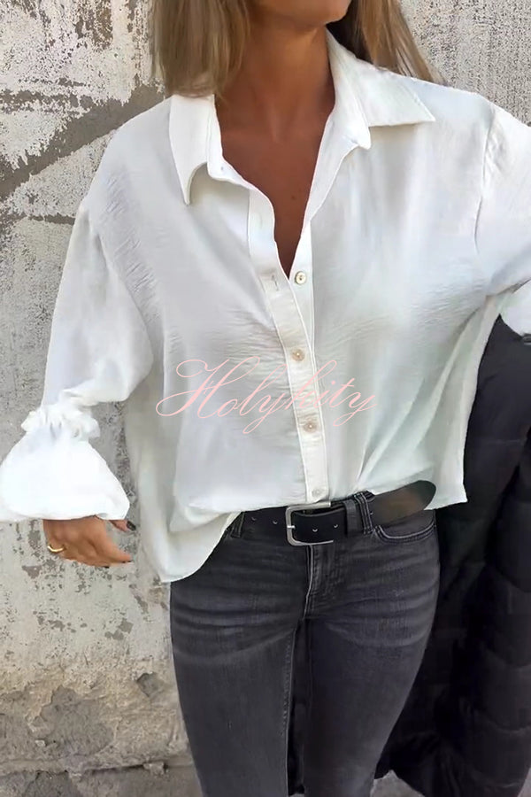 Soft and Flowing Button Up Ruffles Lantern Sleeve Versatile Casual Shirt