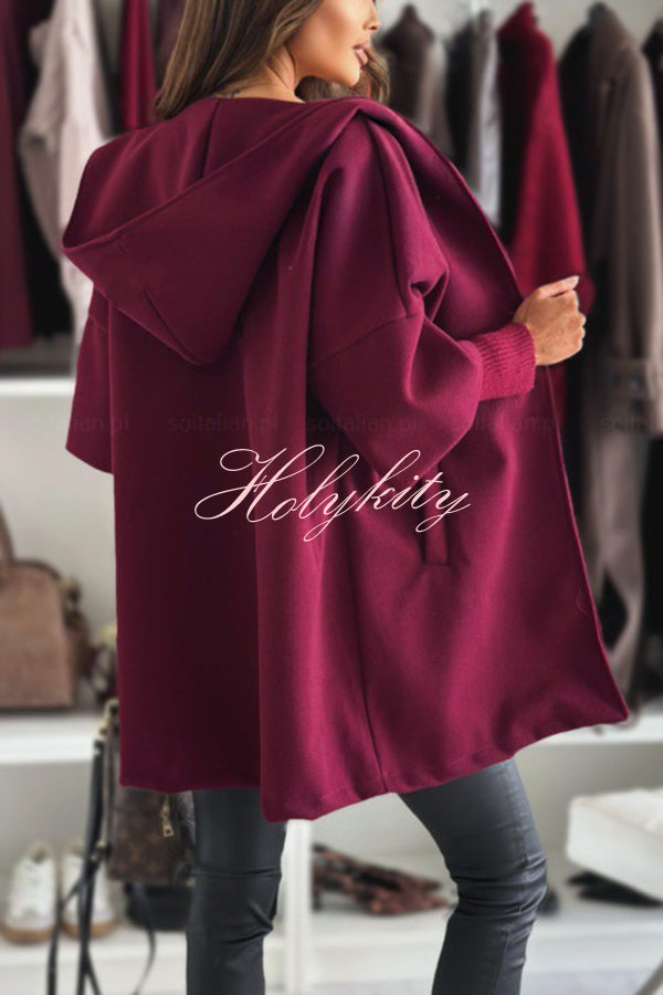 Solid Color Loose Pocket Hooded Long Sleeve Jacket