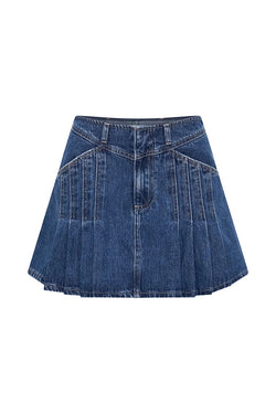 Heather Denim Low-rise Pocket Pleated Mini Skirt