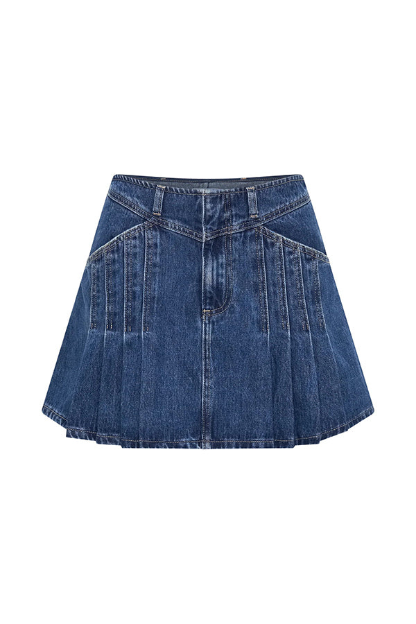Heather Denim Low-rise Pocket Pleated Mini Skirt