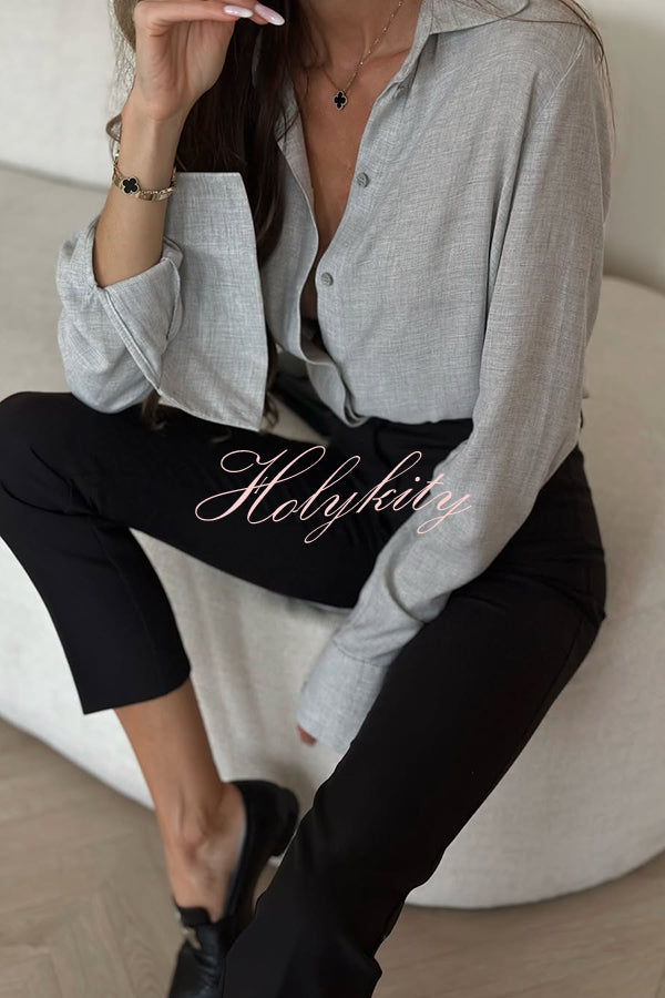 All for You Button Up Long Slit Sleeve Relaxed Blouse