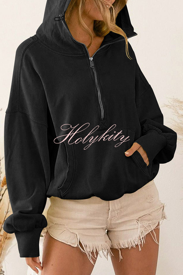 Front Pocket Zip Drawstring Long Sleeve Hoodie