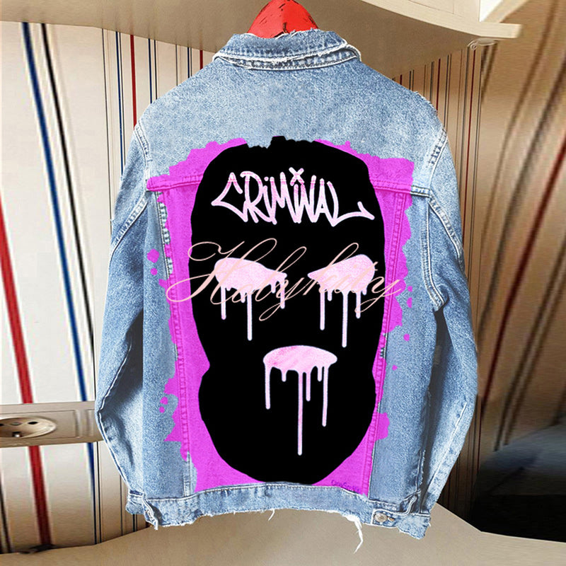 Halloween Print Long Sleeve Denim Jacket