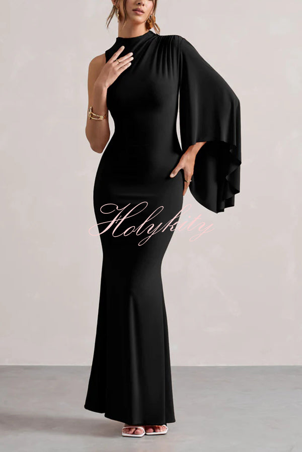 Ready When You Are High Neck One Ruffle Sleeve Maxi Dress