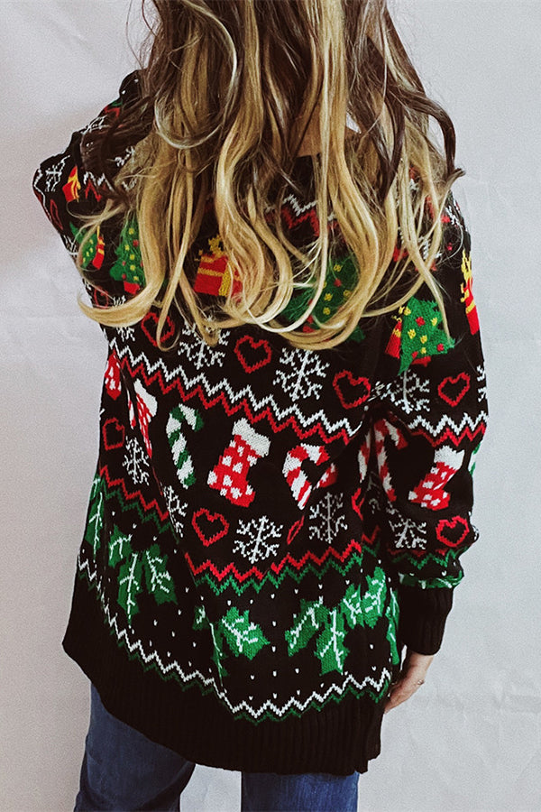 Christmas Pattern Knitted Crew Neck Long Sleeved Sweater