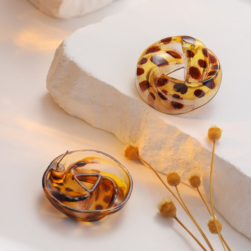 Leopard Print Hollow Round Geometric Earrings