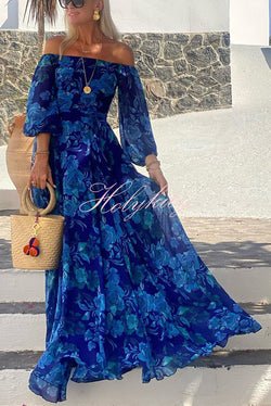 With Love Floral Off Shoulder Back Smocked Vacation Maxi Dress