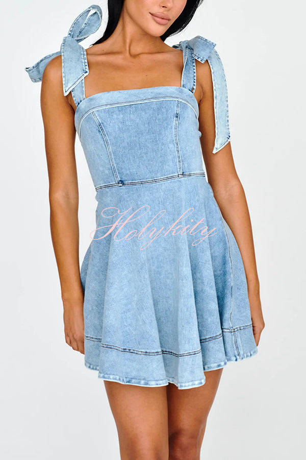 Stylish Lace-up Backless Stretch-fitting Denim Mini Dress