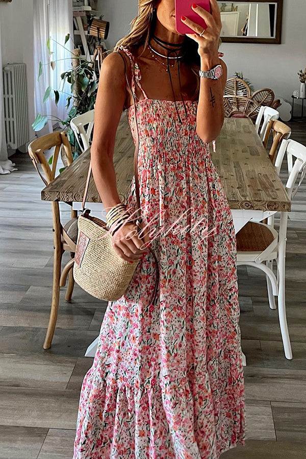 Ready To Vacation Floral Print Smocked Waist Maxi Dress