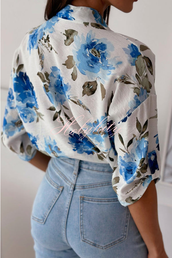 Stylish Floral Print Casual Shirt Top