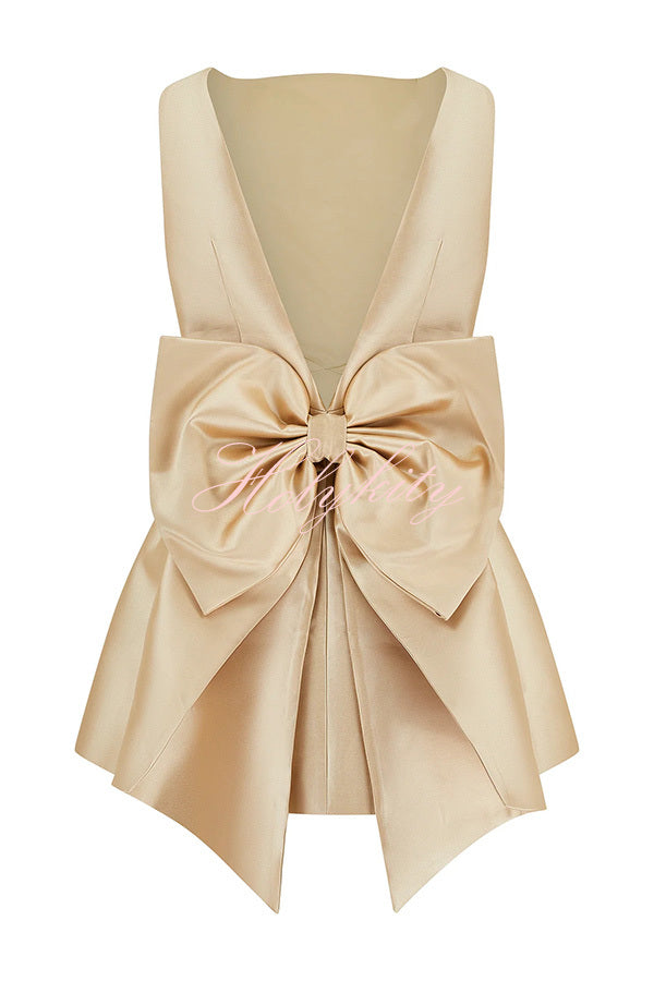 Ultimate Muse Satin Oversized Bow Detail Square Neck Mini Dress