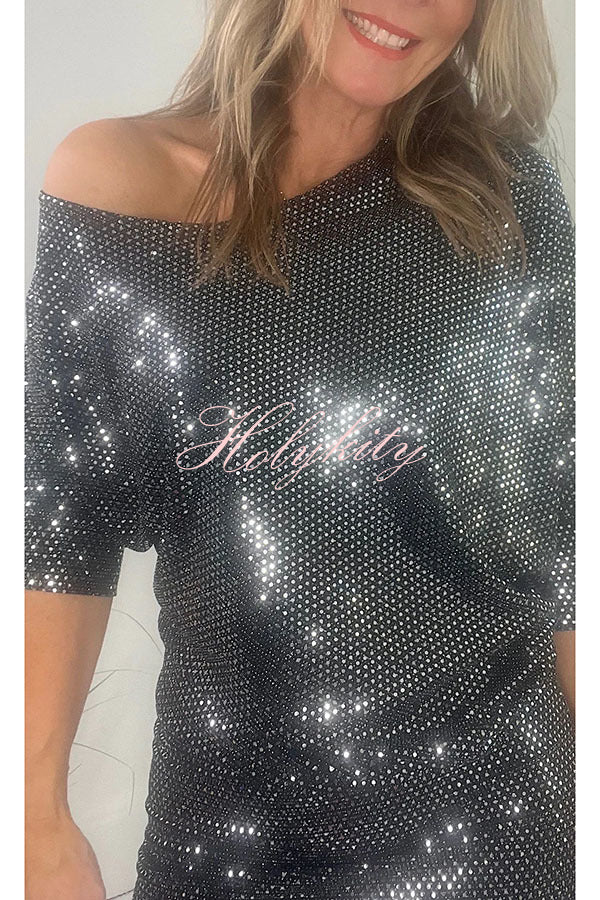 Full of Charm Sequin Dolman Sleeve Loose Midi Dress