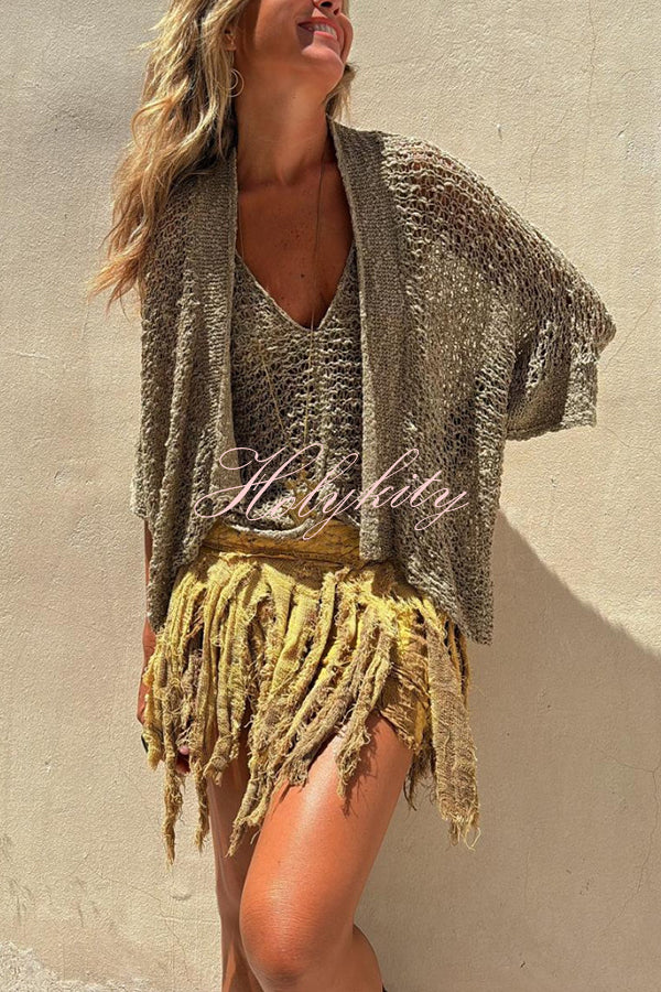 Fashionable Vacation Knit Hollow Bat Sleeve Loose Cardigan