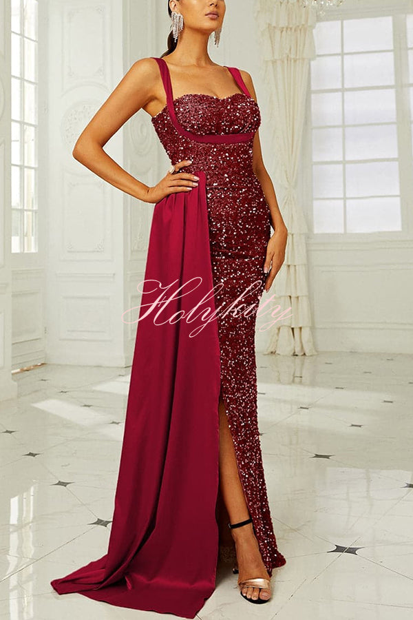 Banquet Sequined Backless Strappy Fishtail Maxi Dress