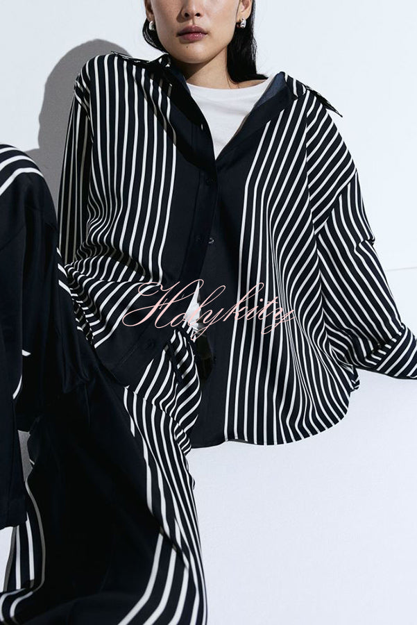 Nautical Adventures Colorblock Striped Long Sleeve Loose Shirt and Elastic Waist Pocket Pants Set