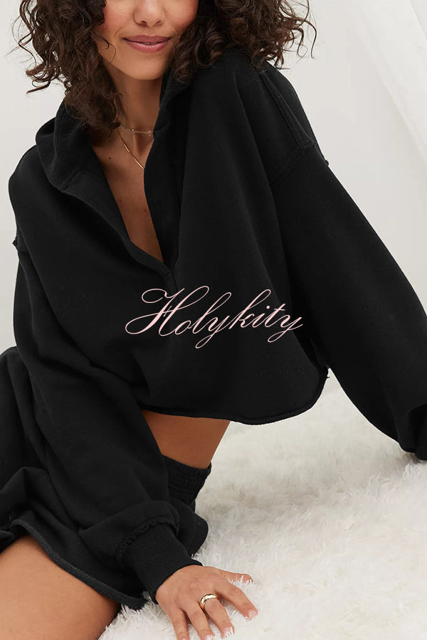 Solid Color Casual Long Sleeve Loose Hooded Sweatshirt