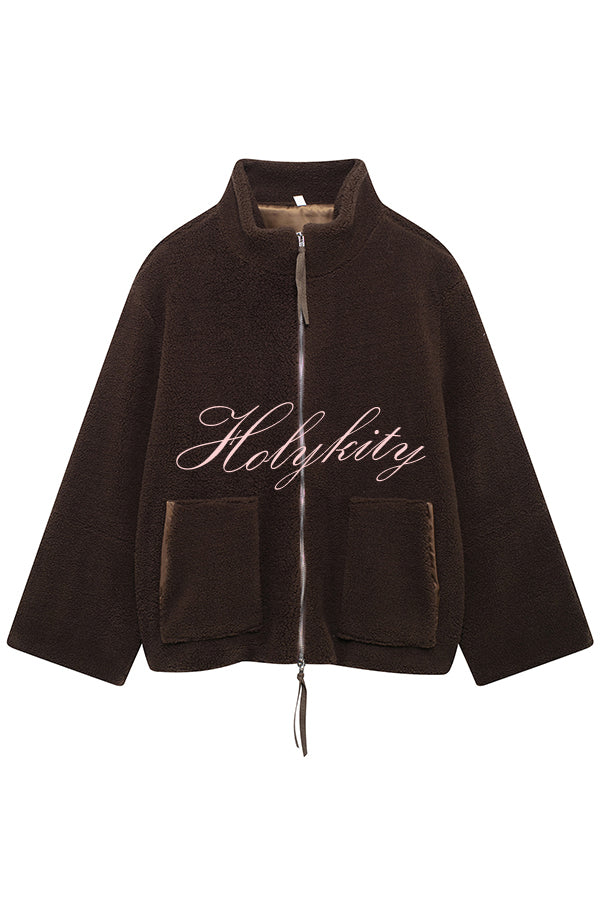 Solid Color Stitching High Collar Long Sleeve Loose Pocket Woolen Coat