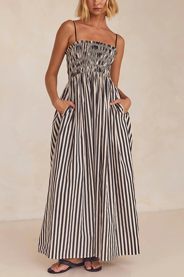 Mariela Stripe Smocked Bust Pocketed Slip Loose Maxi Dress