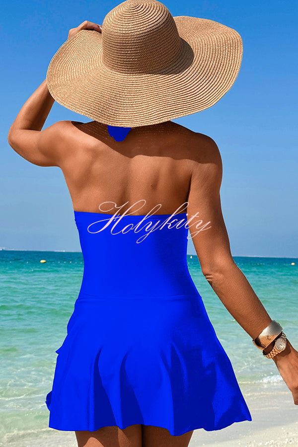 Fashionable Halterneck Waist Hollow Stretch One-piece Swimsuit