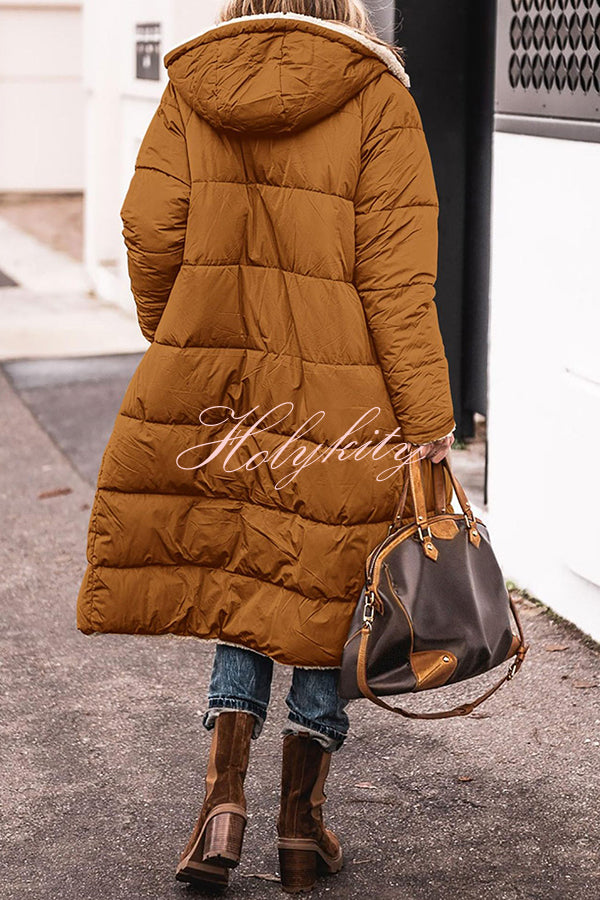 Hooded Plush Lined Pocket Long Sleeve Coat