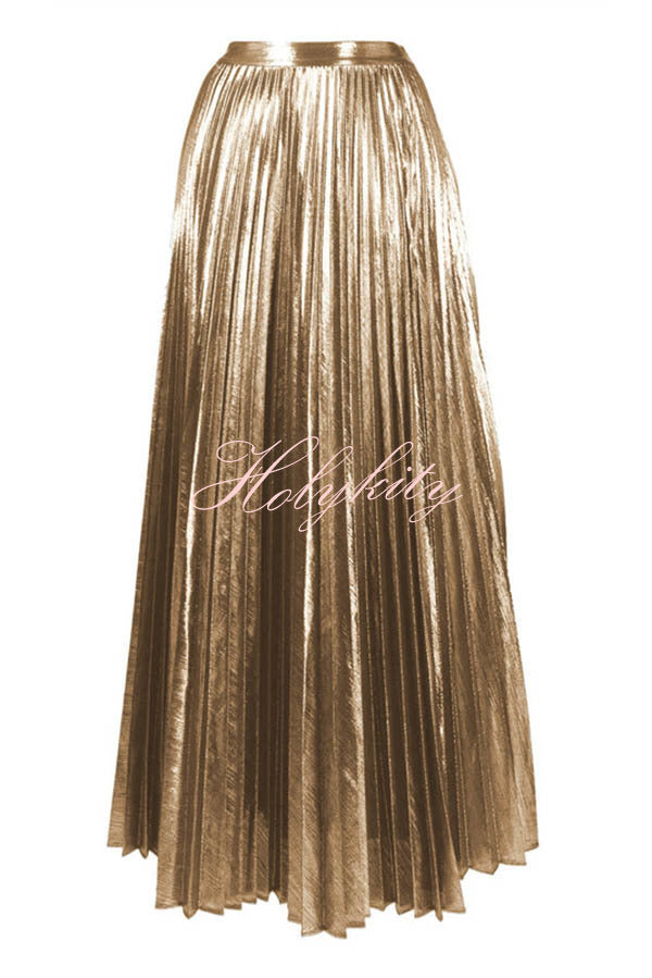 Fashion Metallic Fabric Elastic Waist Beach Midi Skirt