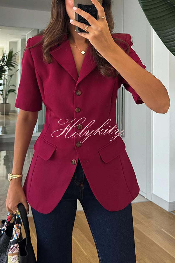 Prioritizing Me Button Up Short Sleeve Lapel Blazer Jacket