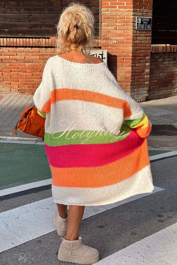 True Faith Knit Peace Pattern Color Blocks Loose Midi Sweater Dress