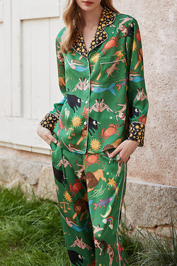 Green Constellation Printed Home Long Sleeved Two-piece Set