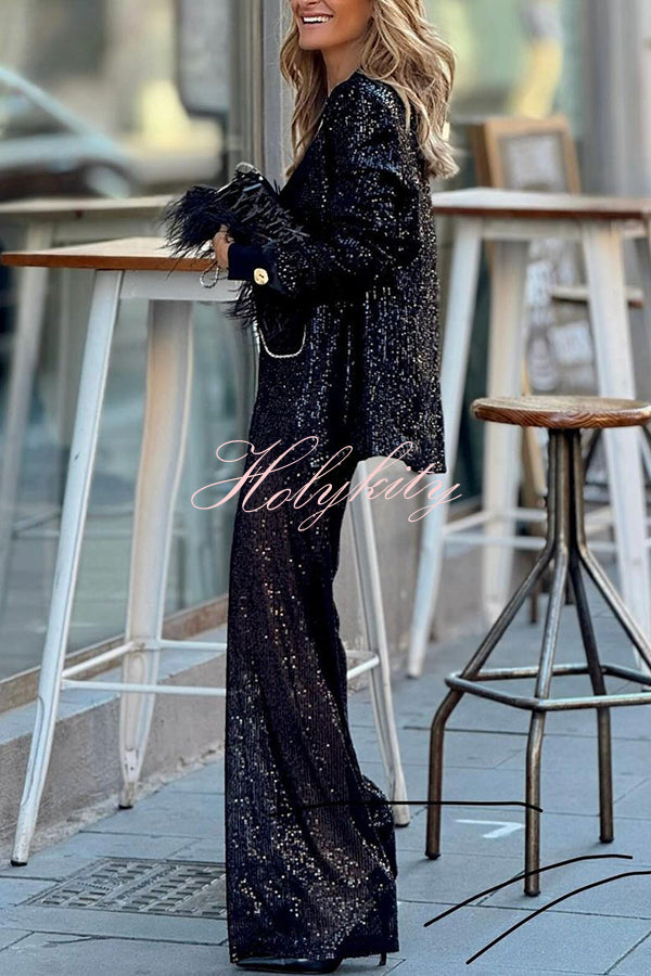 Special Treat Sequin Lapel Party Loose Blazer