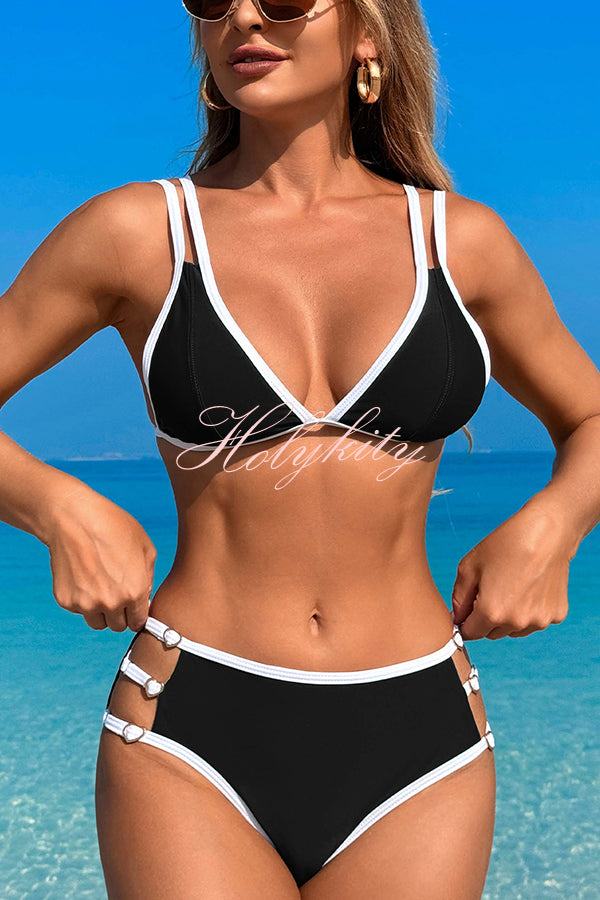 Contrast Color Lace-up Stretch Two-piece Bikini Swimsuit