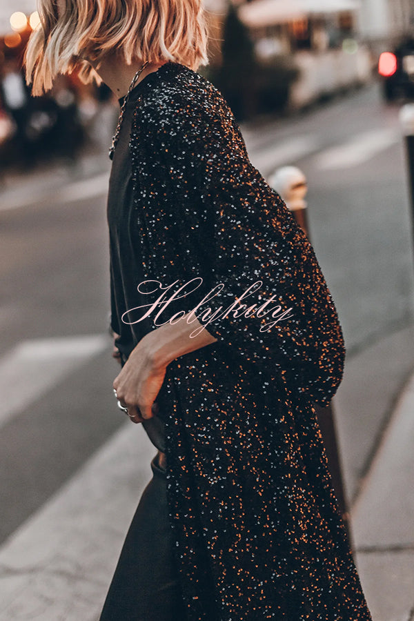 Disco Glamour Sequin Bell Sleeve Kimono