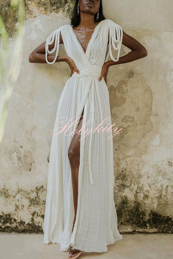 Resort Style Draped Braids Shoulder Backless Cover-up Loose Maxi Dress