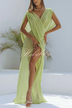 Enjoy Your Vacation Linen Blend Ruched Shoulder Drape Loose Cover Up Maxi Dress