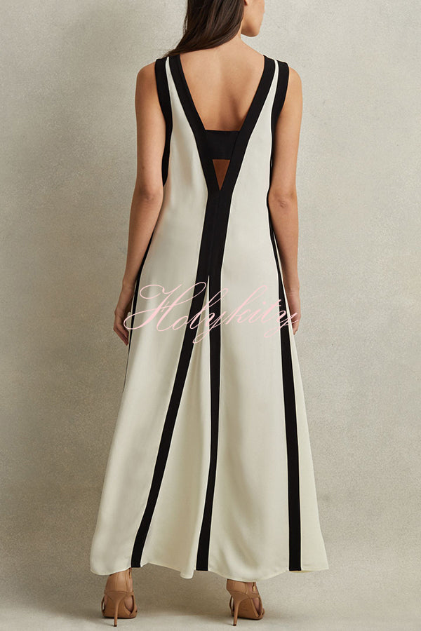 Elegant Piano Keys Reversible Style Colorblock A-line Maxi Dress