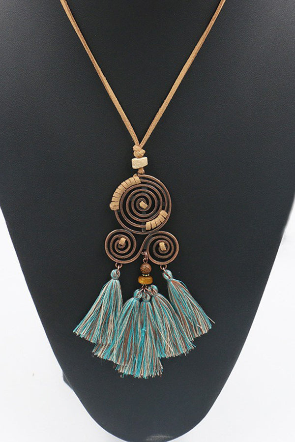 Bohemian Style Tassel Flower Pendant Ethnic Style Retro Necklace