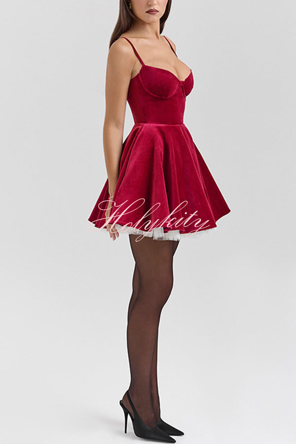 Year-end Dance Velvet Tulle Patchwork Sweetheart Neck Slip Mini Dress