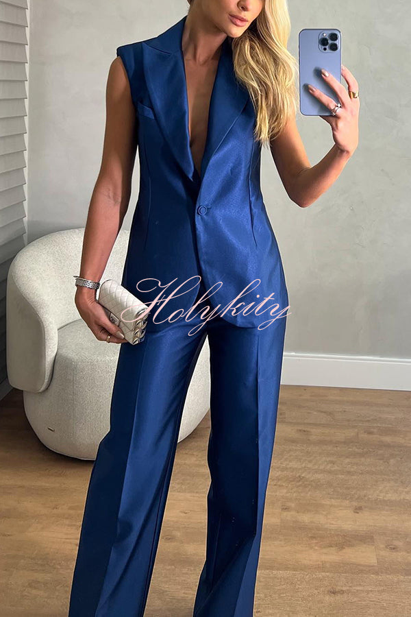 Luxurious Styling Satin Backless Straps Lapel Blazer Vest and Straight Pants Set