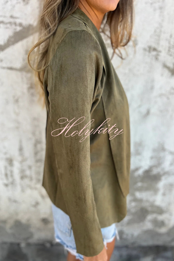 Solid Color Suede Lapel Long Sleeve Loose Coat