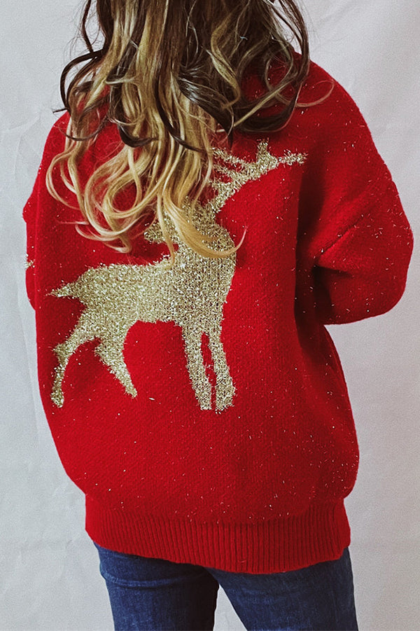 Christmas Pattern Knitted Crew Neck Long Sleeved Sweater