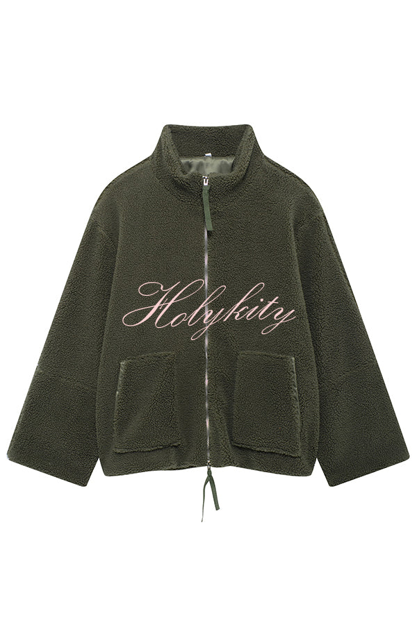 Solid Color Stitching High Collar Long Sleeve Loose Pocket Woolen Coat