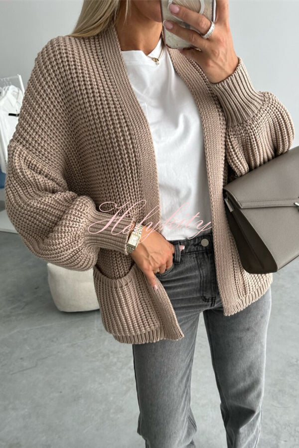 Solid Color V-neck Long-sleeved Casual Knitted Cardigan