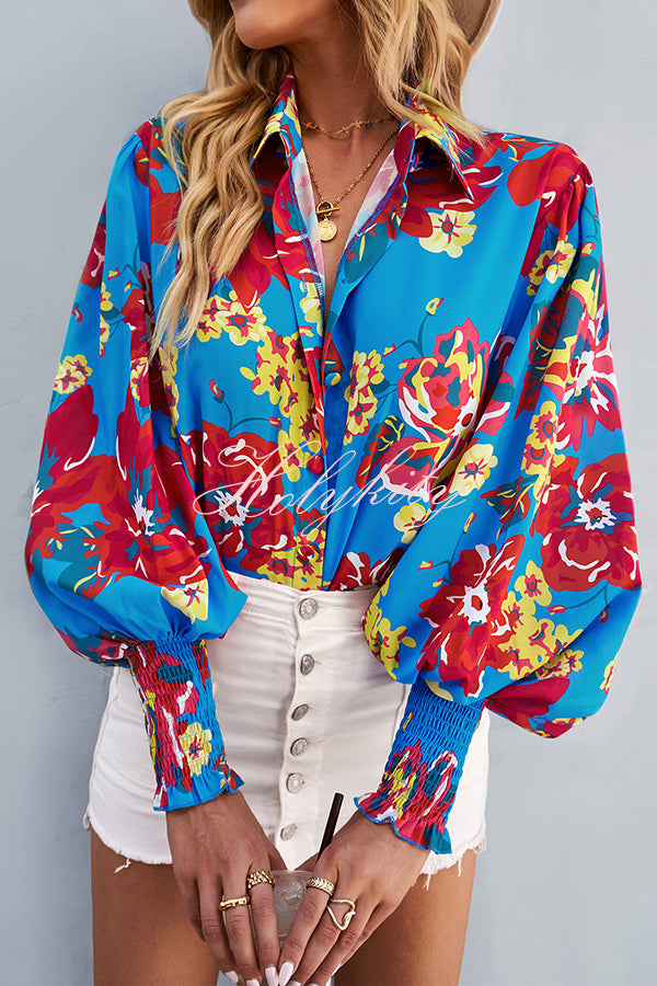 Contrast Unique Print Button Down Long Sleeved Shirt