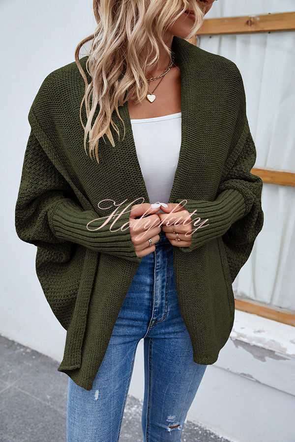 FIDOVIT Solid Round Neck Dolman Sleeve Cardigan