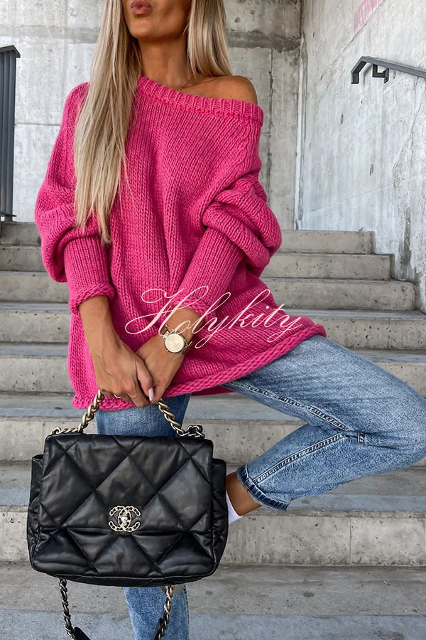 Casual Street Atmosphere Knit Wide Neck Loose Sweater