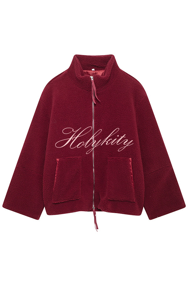 Solid Color Stitching High Collar Long Sleeve Loose Pocket Woolen Coat