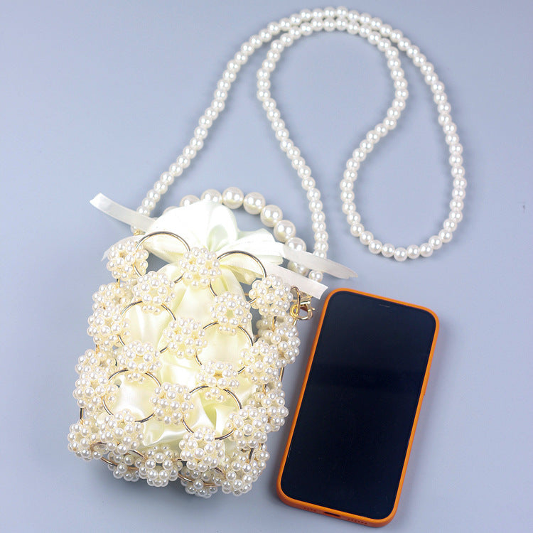 Metal Craft Hand-woven Hollow Pearl Bucket Bag