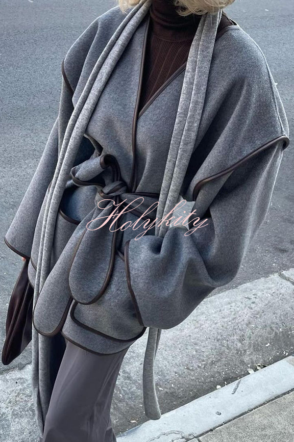 Comfort Is Luxury Wool Blend Tie-up  Pocket Oversized Blanket Coat