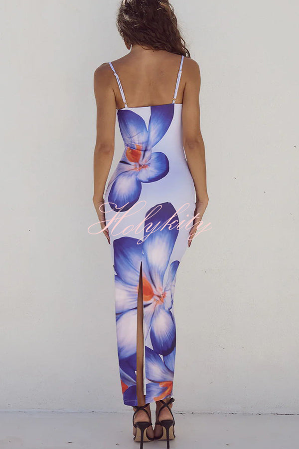 Definitely Memorable Abstract Floral Print Slip Stretch Maxi Dress